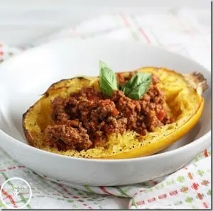 Spaghetti squash sliced into rings and cooked in an Instant Pot will result in long strands of "pasta" that is perfect for Whole30 or Paleo meals.