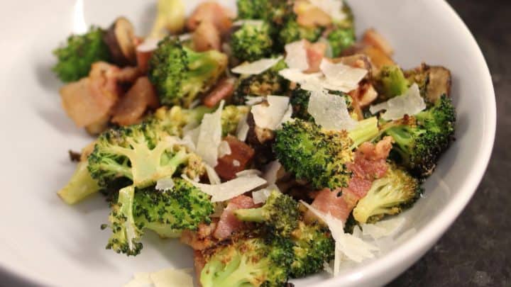 roasted broccoli, bacon, and mushrooms with shaved parmesan