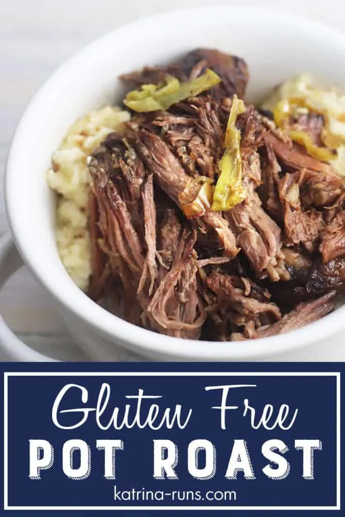 Gluten free Mississippi Pot Roast Gluten Free pot roast in a white bowl.