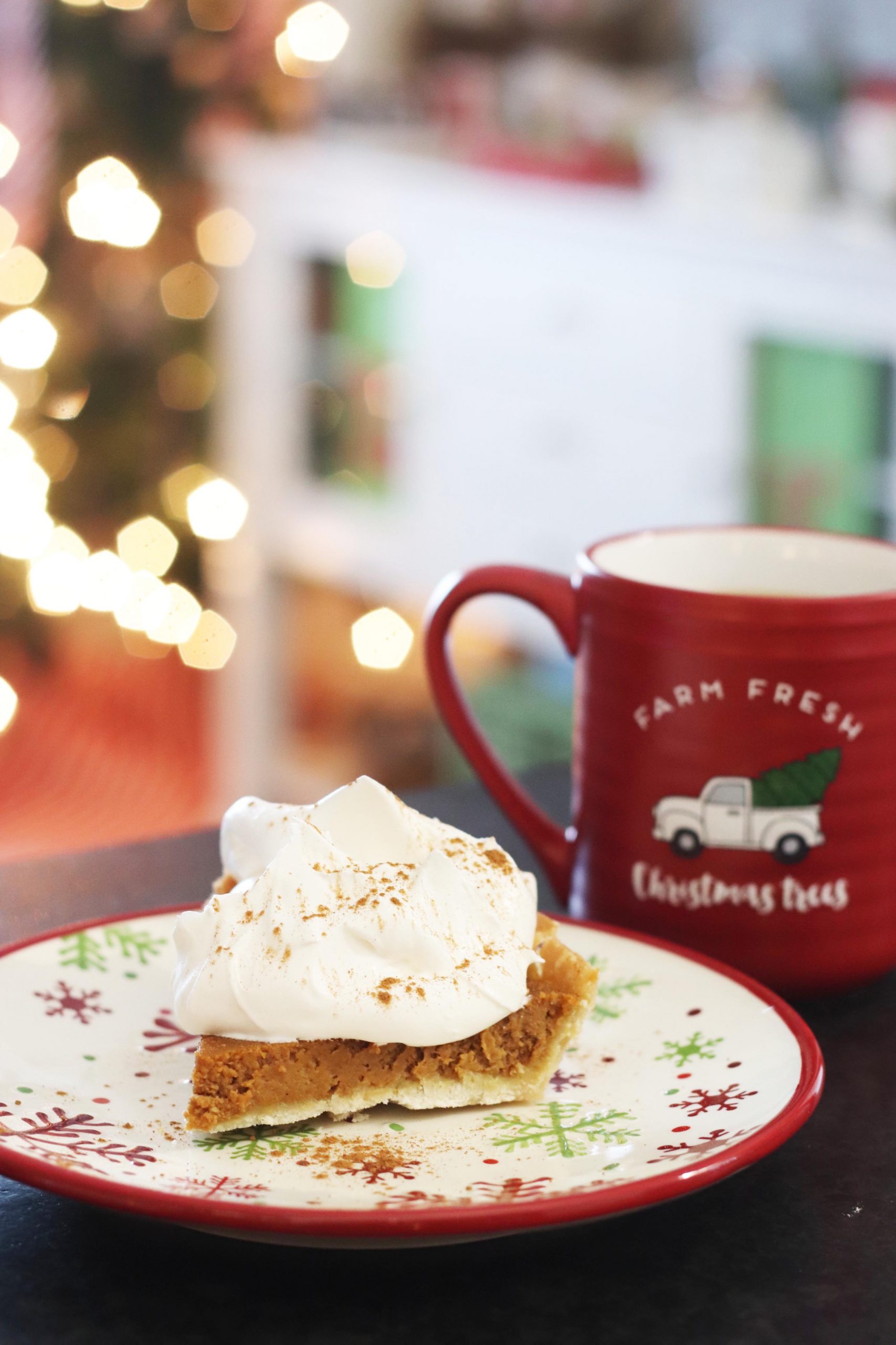 pumpkin pie on a white plate